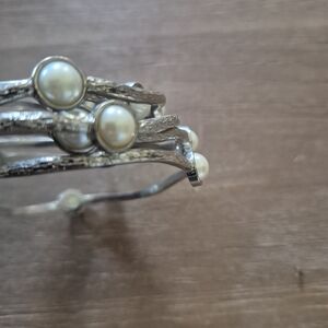 Pearl Accent Silver-Tone Multi-Band Bracelet